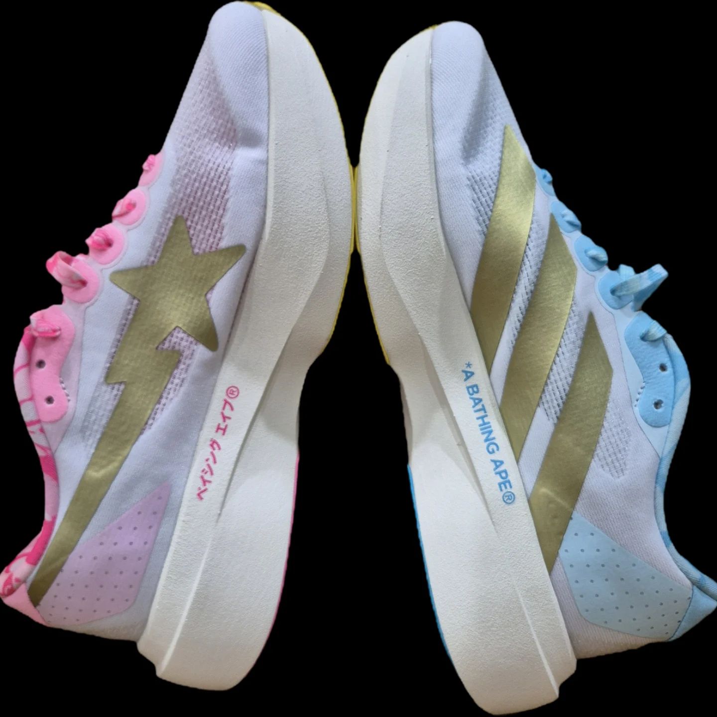 BAPE x Adidas Adizero EVO SL "White Gold Pink Blue" HHFFC6vXkAAgqE